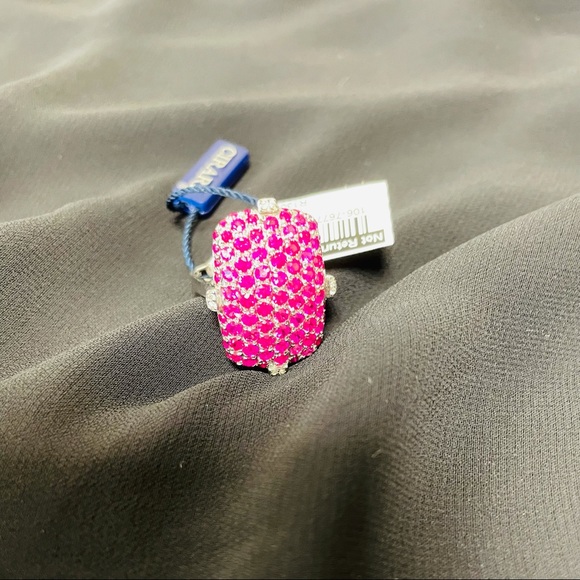 Ruby (natural) and White zircon ring in silver - Picture 7 of 12